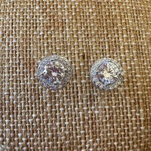 Solid Sterling Silver One Carat Moissanite Round Halo Studs